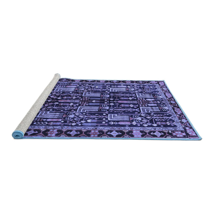 Sideview of Machine Washable Persian Blue Traditional Rug, wshtr3880blu