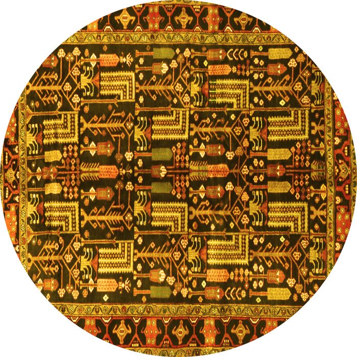 Round Persian Yellow Traditional Rug, tr3880yw