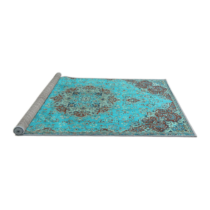 Sideview of Machine Washable Persian Light Blue Traditional Rug, wshtr3881lblu