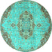 Round Machine Washable Persian Turquoise Traditional Area Rugs, wshtr3881turq