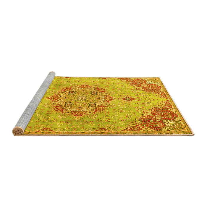 Sideview of Machine Washable Persian Yellow Traditional Rug, wshtr3881yw