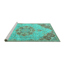 Sideview of Machine Washable Persian Turquoise Traditional Area Rugs, wshtr3881turq