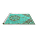 Sideview of Machine Washable Persian Turquoise Traditional Area Rugs, wshtr3881turq