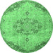 Round Machine Washable Persian Emerald Green Traditional Area Rugs, wshtr3881emgrn