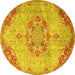 Round Persian Yellow Traditional Rug, tr3881yw