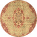 Round Persian Brown Traditional Rug, tr3881brn
