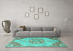 Machine Washable Persian Turquoise Traditional Area Rugs in a Living Room,, wshtr3881turq