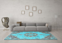 Machine Washable Persian Light Blue Traditional Rug, wshtr3881lblu