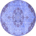 Round Machine Washable Persian Blue Traditional Rug, wshtr3881blu