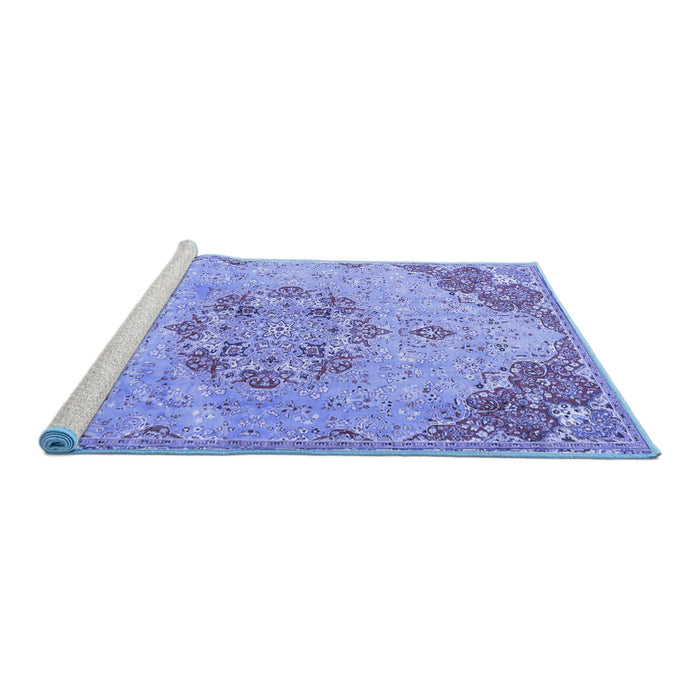 Sideview of Machine Washable Persian Blue Traditional Rug, wshtr3881blu