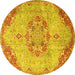 Round Machine Washable Persian Yellow Traditional Rug, wshtr3881yw