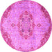 Round Machine Washable Persian Pink Traditional Rug, wshtr3881pnk