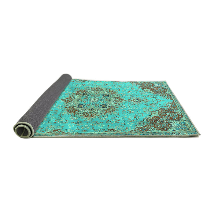 Sideview of Persian Turquoise Traditional Rug, tr3881turq