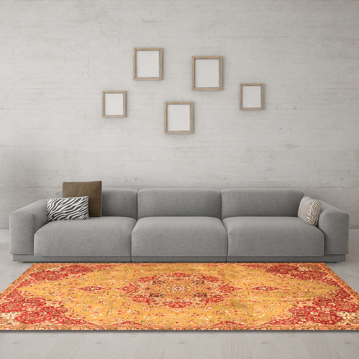 Machine Washable Persian Orange Traditional Area Rugs in a Living Room, wshtr3881org