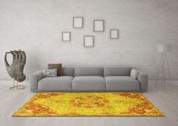 Machine Washable Persian Yellow Traditional Rug in a Living Room, wshtr3881yw