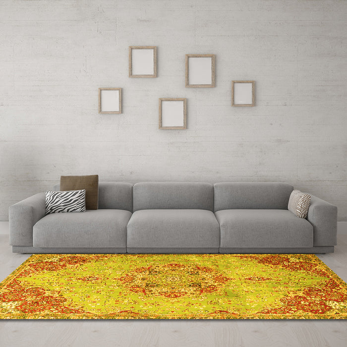 Machine Washable Persian Yellow Traditional Rug in a Living Room, wshtr3881yw