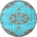 Round Machine Washable Persian Light Blue Traditional Rug, wshtr3881lblu