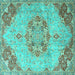 Square Machine Washable Persian Turquoise Traditional Area Rugs, wshtr3881turq