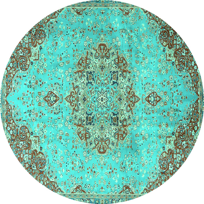 Round Persian Turquoise Traditional Rug, tr3881turq