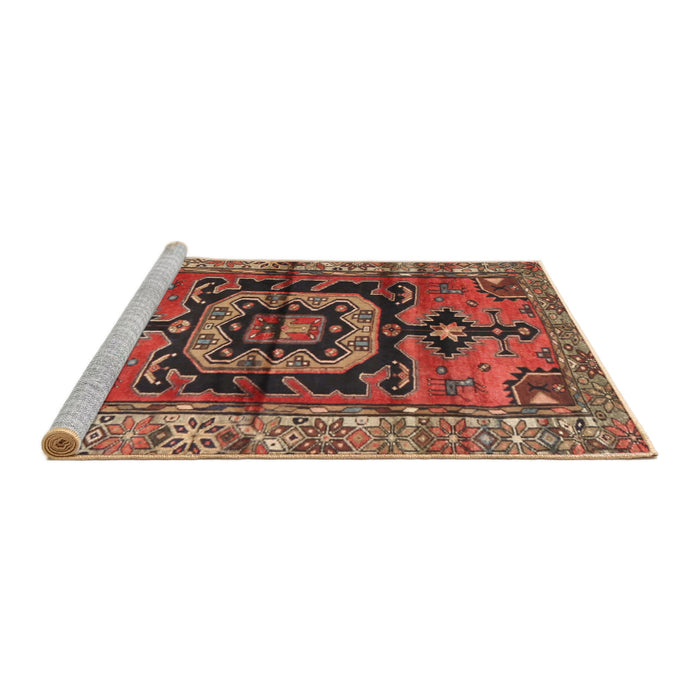 Sideview of Machine Washable Traditional Orange Brown Rug, wshtr3882