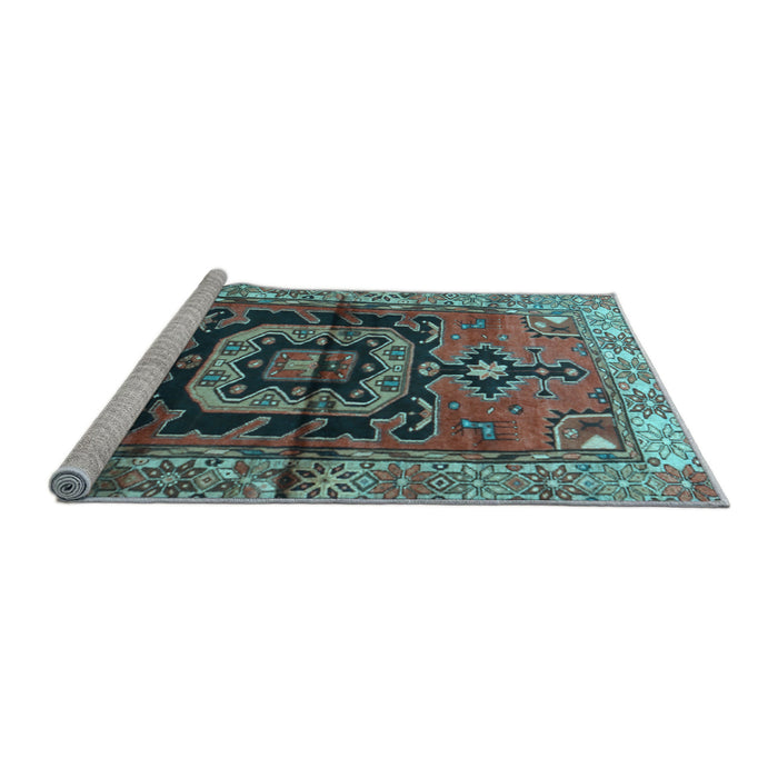 Sideview of Machine Washable Persian Light Blue Traditional Rug, wshtr3882lblu
