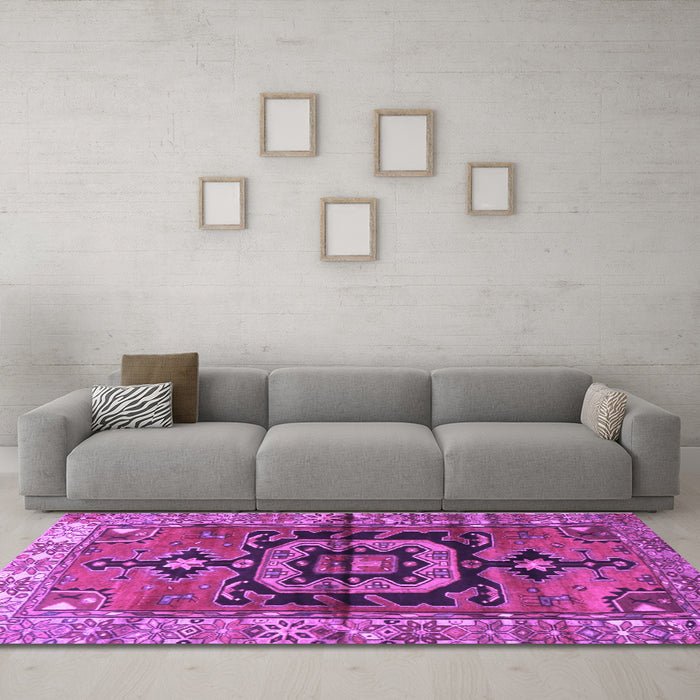 Machine Washable Persian Purple Traditional Area Rugs in a Living Room, wshtr3882pur
