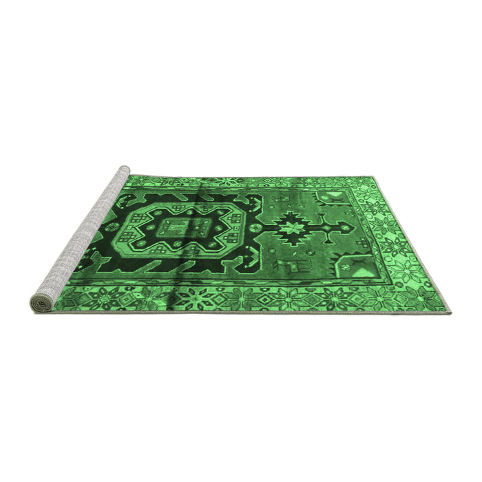 Sideview of Machine Washable Persian Emerald Green Traditional Area Rugs, wshtr3882emgrn