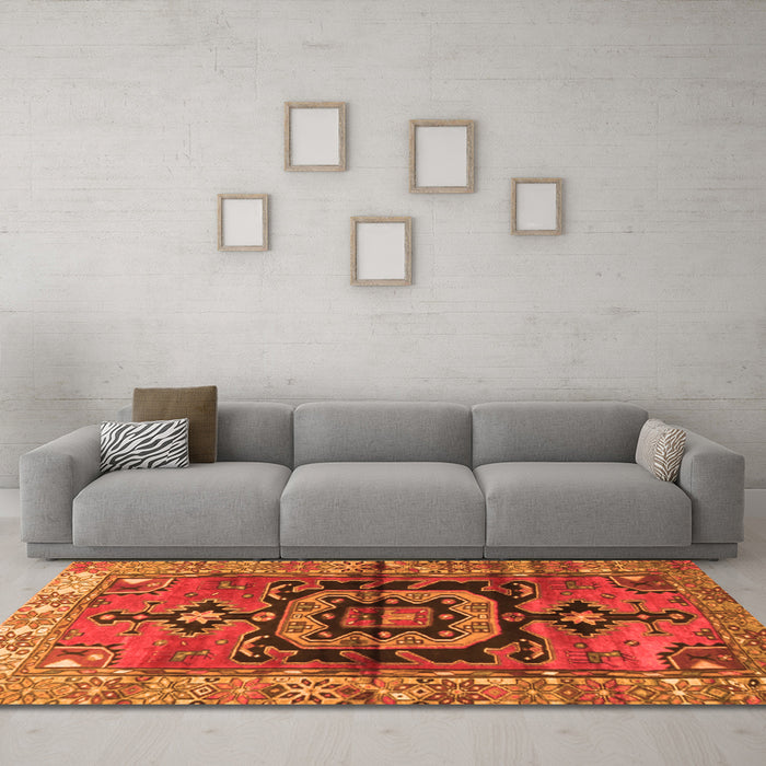 Machine Washable Persian Orange Traditional Area Rugs in a Living Room, wshtr3882org