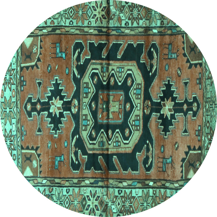 Round Persian Turquoise Traditional Rug, tr3882turq