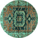 Round Persian Turquoise Traditional Rug, tr3882turq