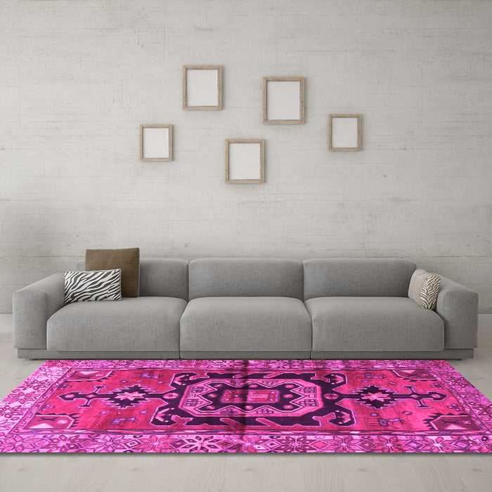 Machine Washable Persian Pink Traditional Rug in a Living Room, wshtr3882pnk
