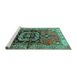 Sideview of Machine Washable Persian Turquoise Traditional Area Rugs, wshtr3882turq