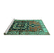 Sideview of Machine Washable Persian Turquoise Traditional Area Rugs, wshtr3882turq