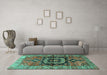 Machine Washable Persian Turquoise Traditional Area Rugs in a Living Room,, wshtr3882turq