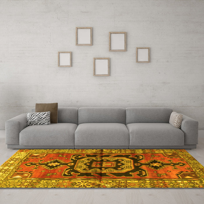 Machine Washable Persian Yellow Traditional Rug in a Living Room, wshtr3882yw