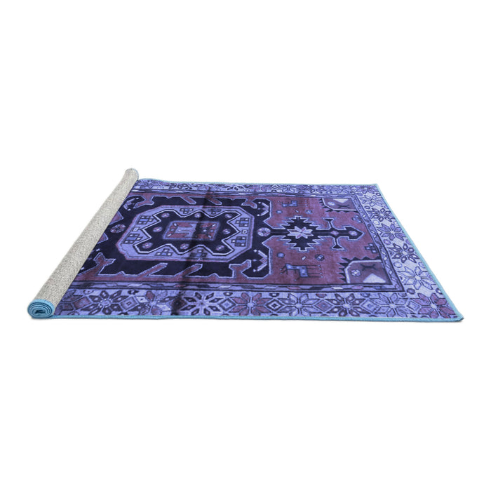 Sideview of Machine Washable Persian Blue Traditional Rug, wshtr3882blu