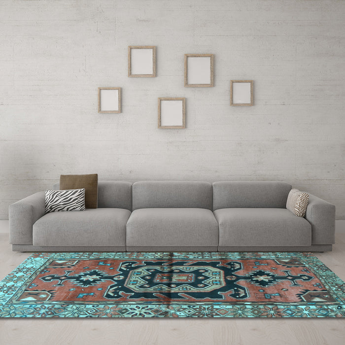 Machine Washable Persian Light Blue Traditional Rug in a Living Room, wshtr3882lblu