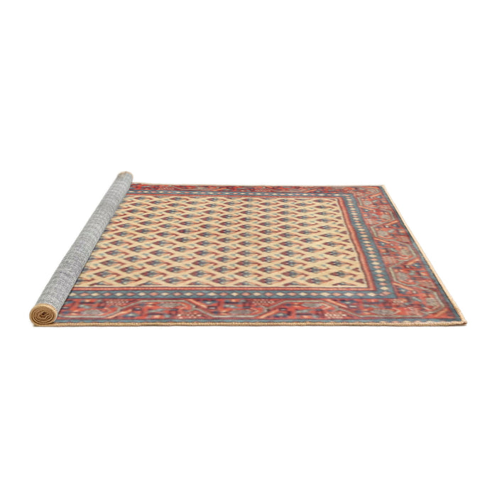 Sideview of Machine Washable Traditional Copper Red Pink Rug, wshtr3883