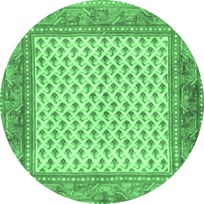 Round Machine Washable Persian Emerald Green Traditional Area Rugs, wshtr3883emgrn