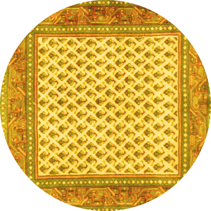 Round Machine Washable Persian Yellow Traditional Rug, wshtr3883yw