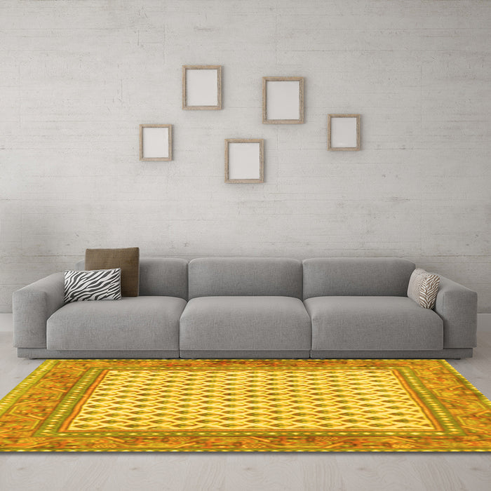 Machine Washable Persian Yellow Traditional Rug in a Living Room, wshtr3883yw