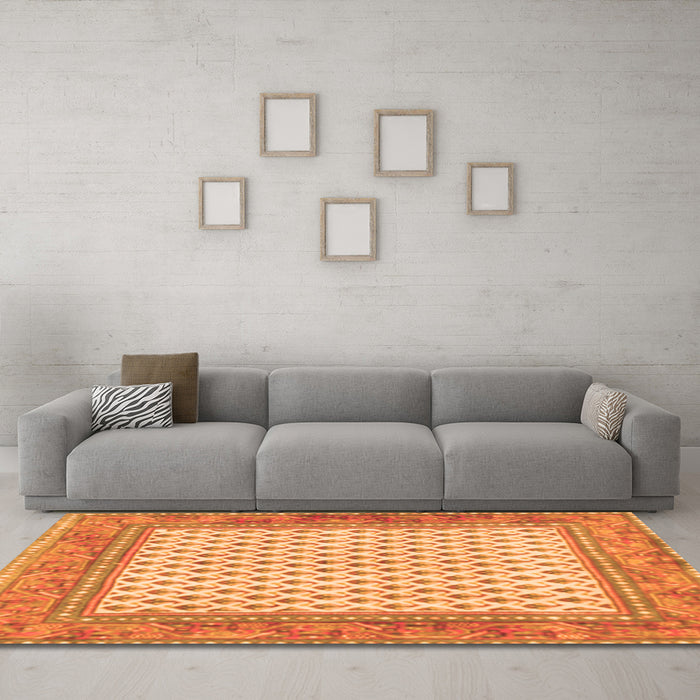 Machine Washable Persian Orange Traditional Area Rugs in a Living Room, wshtr3883org
