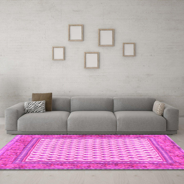 Machine Washable Persian Pink Traditional Rug in a Living Room, wshtr3883pnk