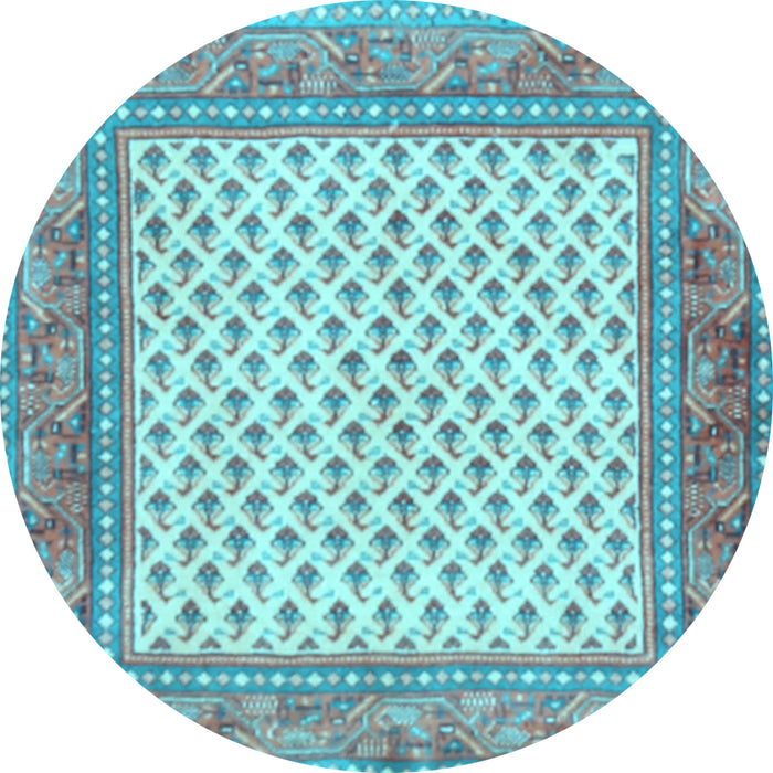 Round Machine Washable Persian Light Blue Traditional Rug, wshtr3883lblu