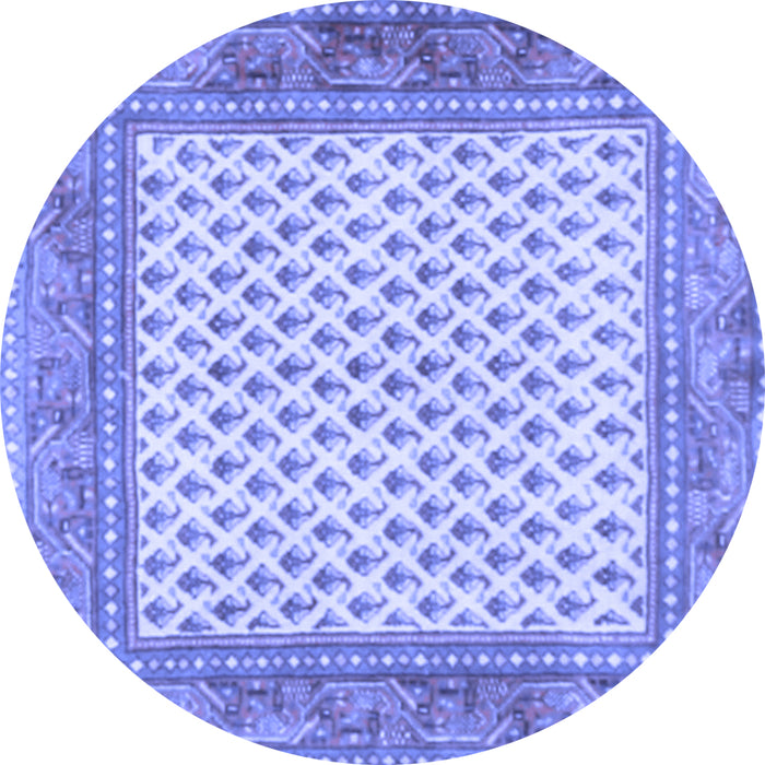 Round Machine Washable Persian Blue Traditional Rug, wshtr3883blu