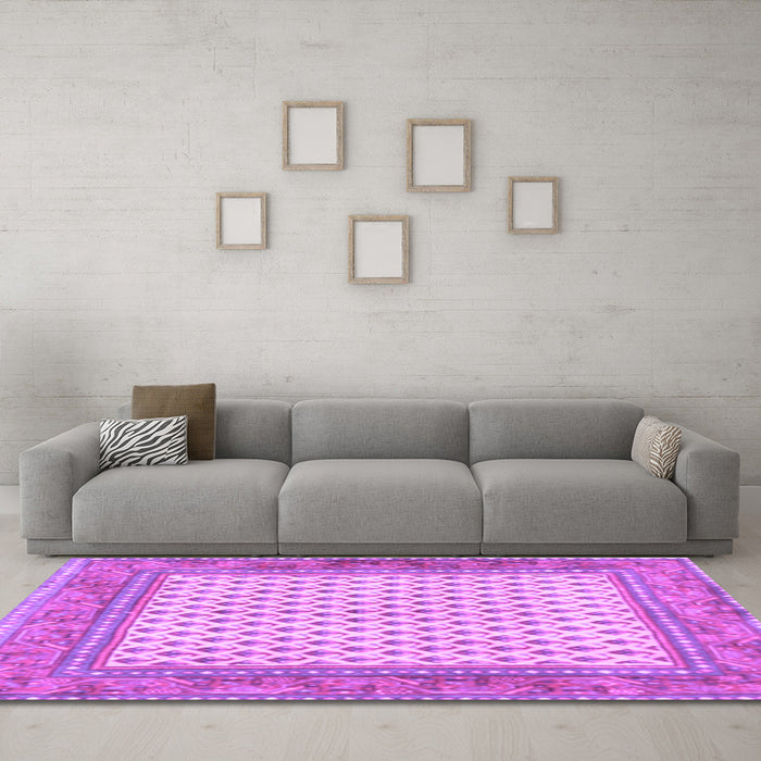 Machine Washable Persian Purple Traditional Area Rugs in a Living Room, wshtr3883pur