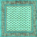 Square Machine Washable Persian Turquoise Traditional Area Rugs, wshtr3883turq