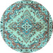 Round Machine Washable Persian Light Blue Traditional Rug, wshtr3884lblu