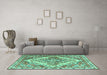 Machine Washable Persian Turquoise Traditional Area Rugs in a Living Room,, wshtr3884turq