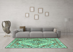 Machine Washable Persian Turquoise Traditional Area Rugs in a Living Room,, wshtr3884turq
